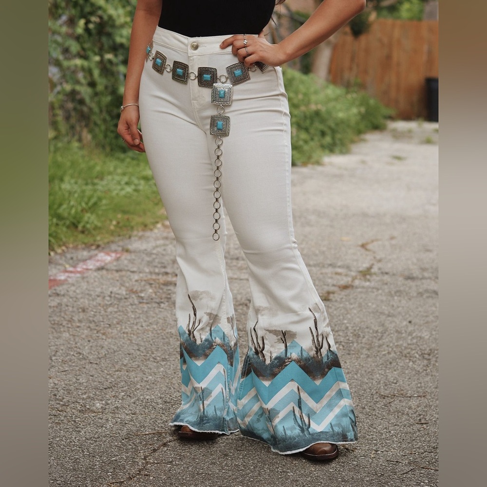 Cowgirl Cactus Desert Print Denim Jeans
